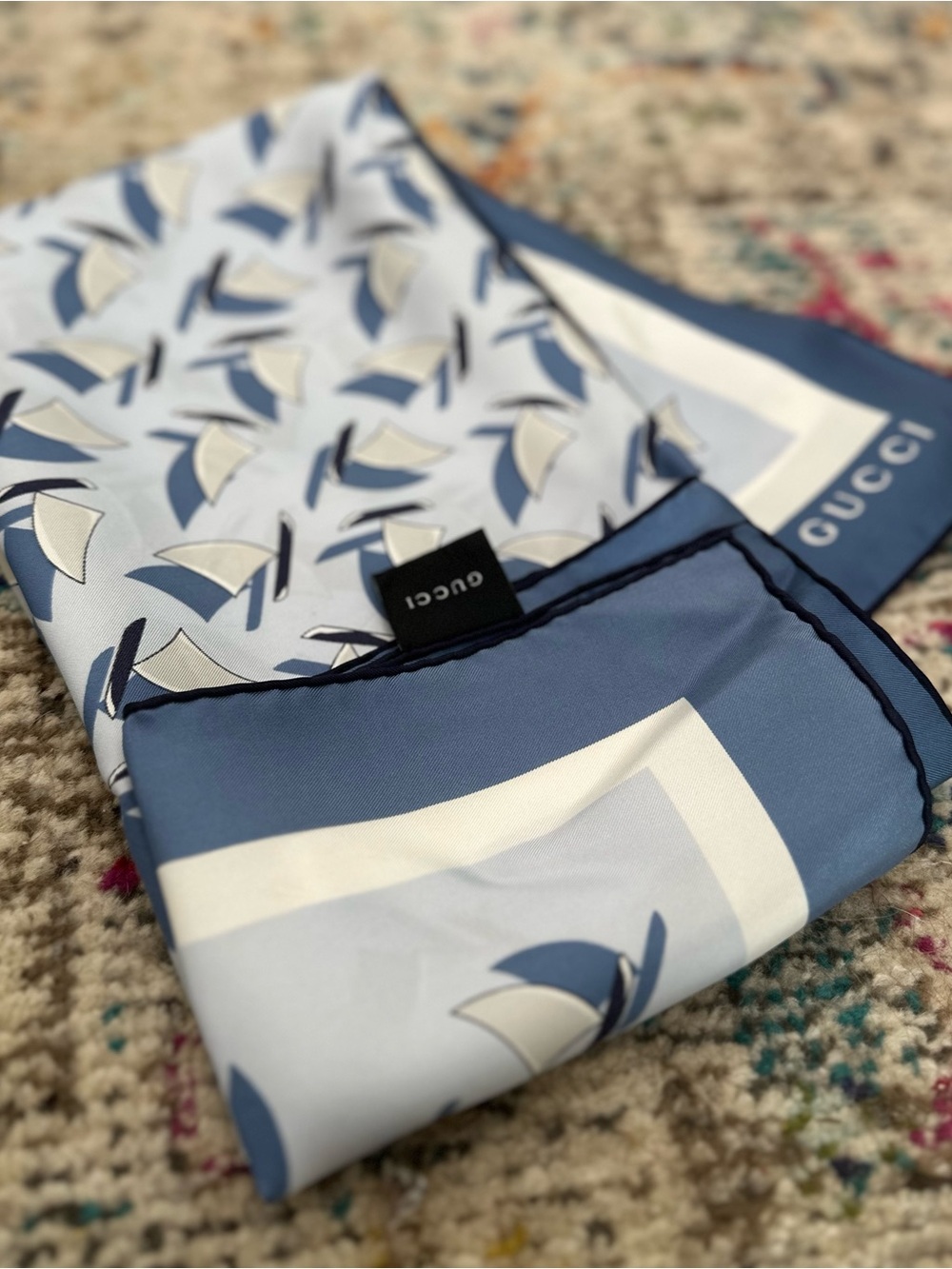 Vintage Gucci Silk Carré Scarf Archival Nautical Sailboat Print Made in Italy 70 - Picture 4 of 14